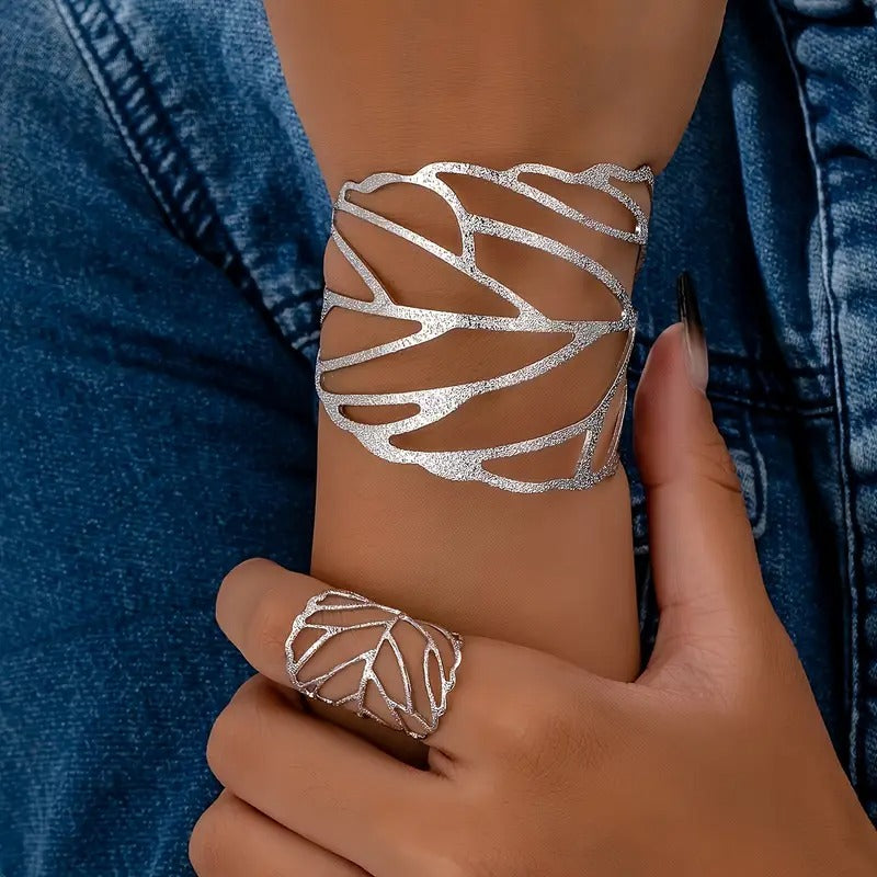 Whispering Leaves Statement Bracelet & Ring Duo