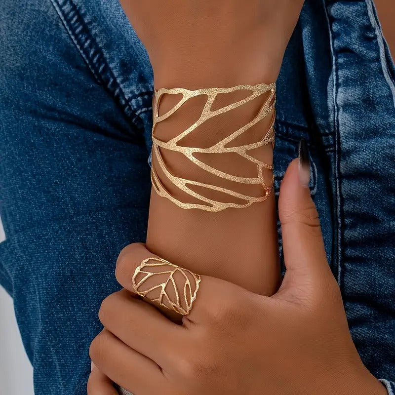 Whispering Leaves Statement Bracelet & Ring Duo