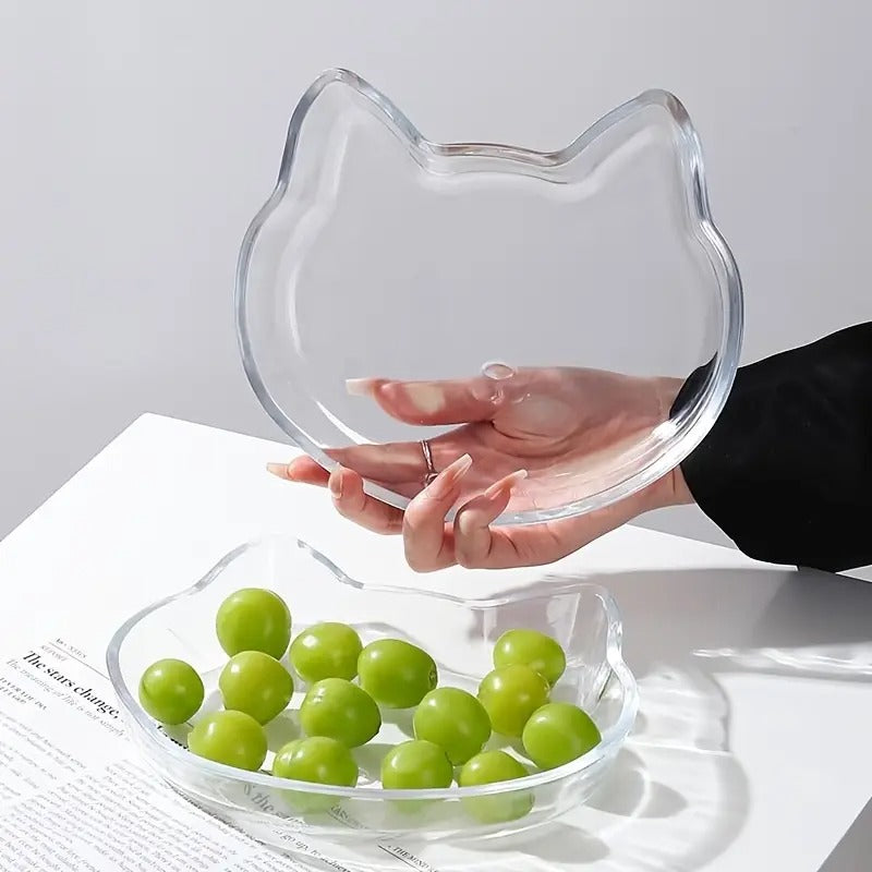 Crystal Clear Cat-Shaped Glass Plates