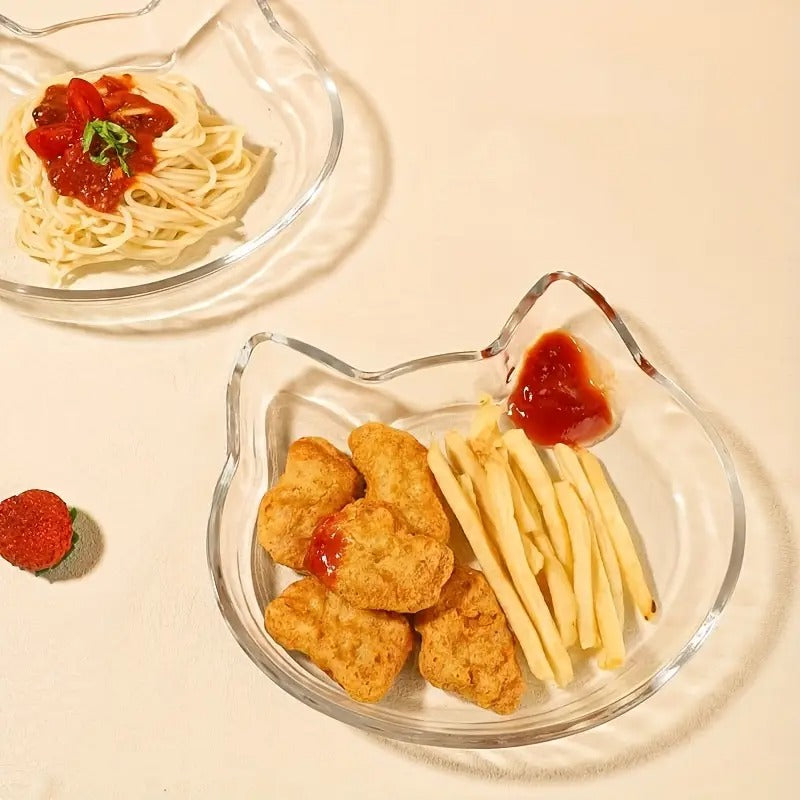 Crystal Clear Cat-Shaped Glass Plates
