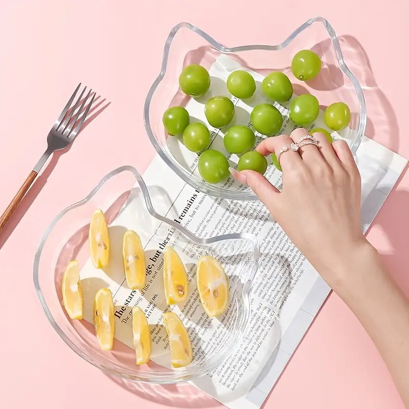 Crystal Clear Cat-Shaped Glass Plates