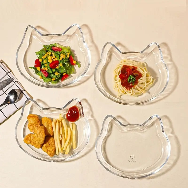 Crystal Clear Cat-Shaped Glass Plates