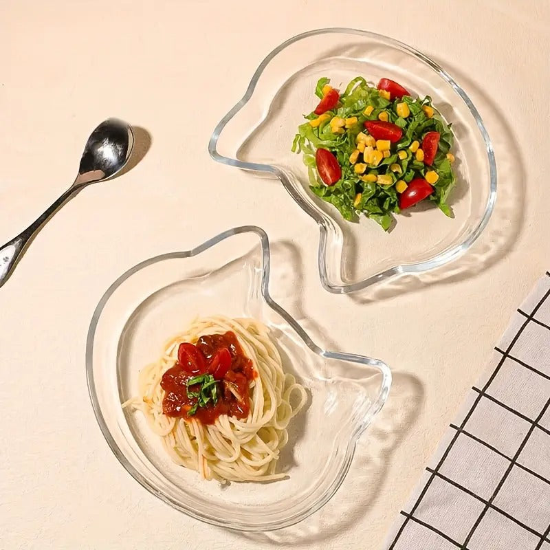 Crystal Clear Cat-Shaped Glass Plates