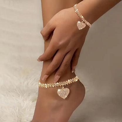 Moonlight Charm Crystal Heart Bracelet & Anklet Set