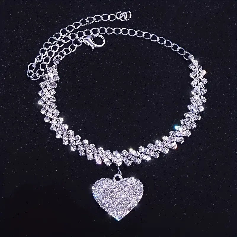 Moonlight Charm Crystal Heart Bracelet & Anklet Set