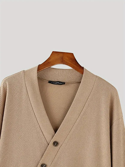V-Neck Cardigan for Men - Diagonal Button Accent