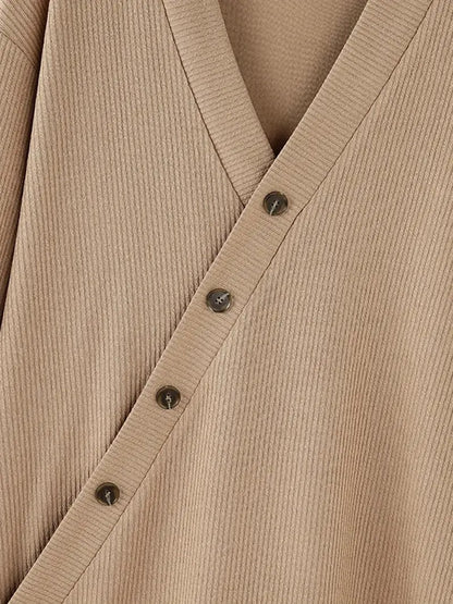 V-Neck Cardigan for Men - Diagonal Button Accent